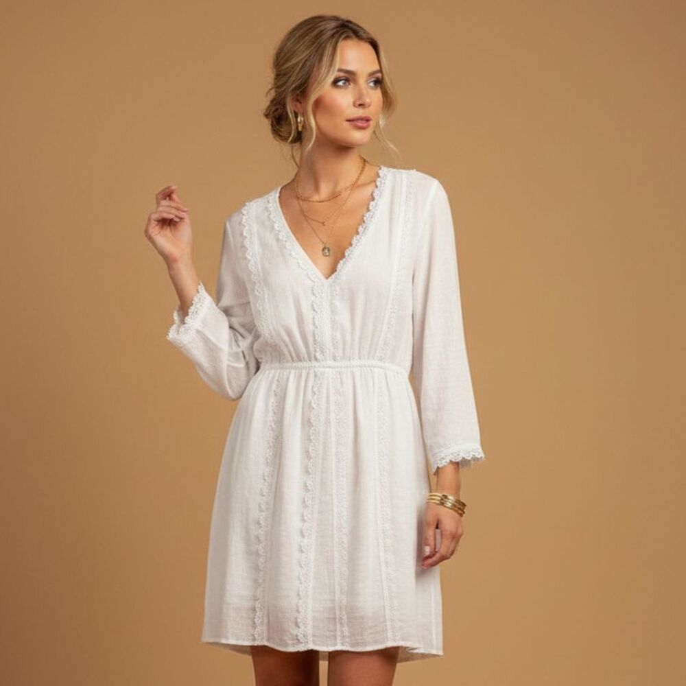 100% Linen Crochet Lace Mini Dress From Valentina Naldi Italy NEW L